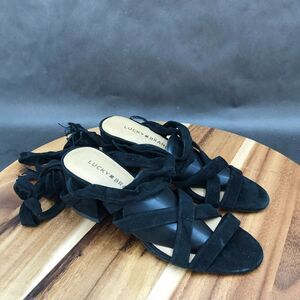 Lucky Brand Black Suede Strappy Ankle Wrap Sandals Womens Size 6 B